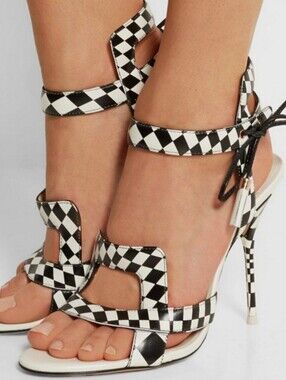 Y2K Sophia Webster Poppy Checked Leather Tassel Heeled Sandals Size EU35.5/US5